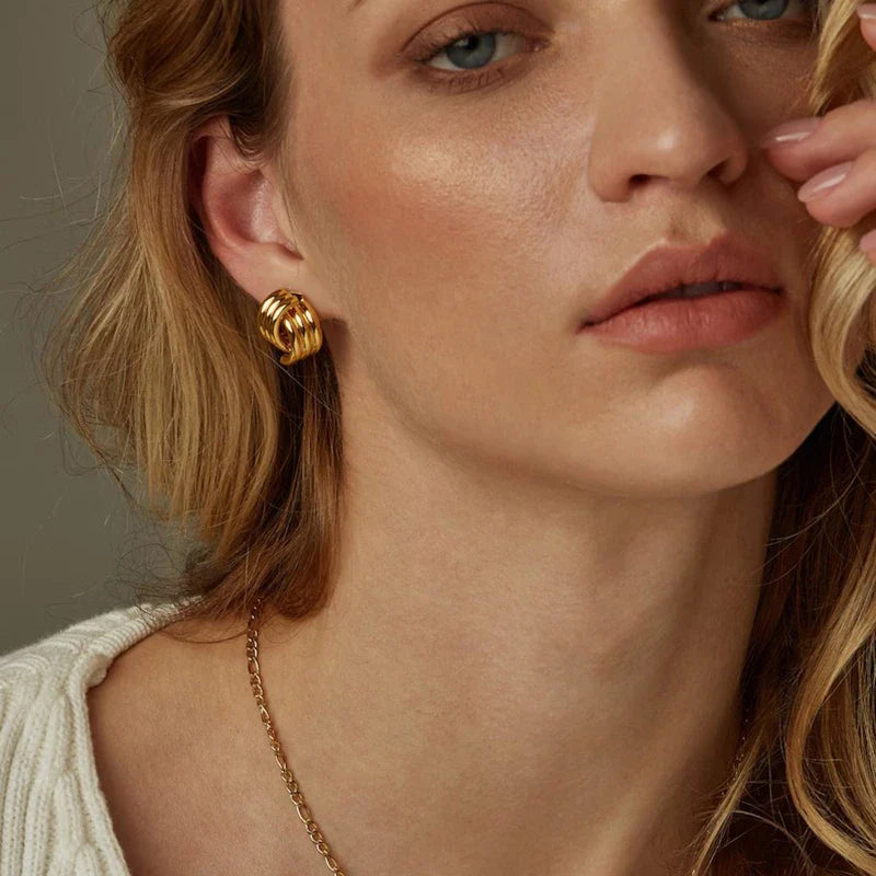Three-Layer Textured Knot Earrings for Women